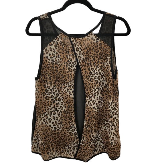 Double Zero Black Brown Animal Print Open Back Slit Sleeveless Top M - Picture 2 of 6